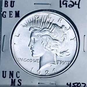 1924 P BU GEM PEACE SILVER DOLLAR UNC MS+++ U.S. MINT RARE COIN 4507 - Picture 1 of 3