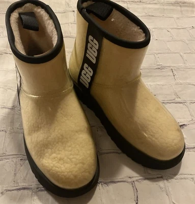 Mini botas de lluvia UGG clásicas transparentes naturales negras impermeables para mujer talla 6 Foto 1 de 4