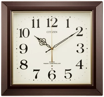 RHYTHM CITIZEN "Yasaka" Analog Wall Clock, Radio-Controlled, Square, Brown, 4MY8 - Image 1 of 2