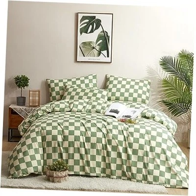 Juego de edredón Queen a cuadros verde blanco - Queen (90""*90"") rejilla verde blanco Foto 1 de 4