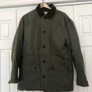 Orvis green canvas jacket M cotton with polyester lining corduroy collar cuff - Picture 1 of 2