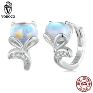 Voroco S925 Plata Esterlina Piedra lunar Zorro Clips Orejas Pendientes Joyería para Mujer - Imagen 1 de 16