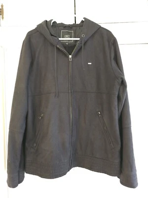 Chaqueta OBEY Propaganda Para Hombre Negra Guijarro Líquido Imitación Cuero Con Capucha Cremallera Talla XL Foto 1 de 4