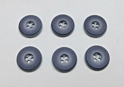 Set 6 Vintage Buttons Smoky Lilac Matte 4-Hole Flat Wide Rim Shiny Back 3/4" - Image 1 of 4