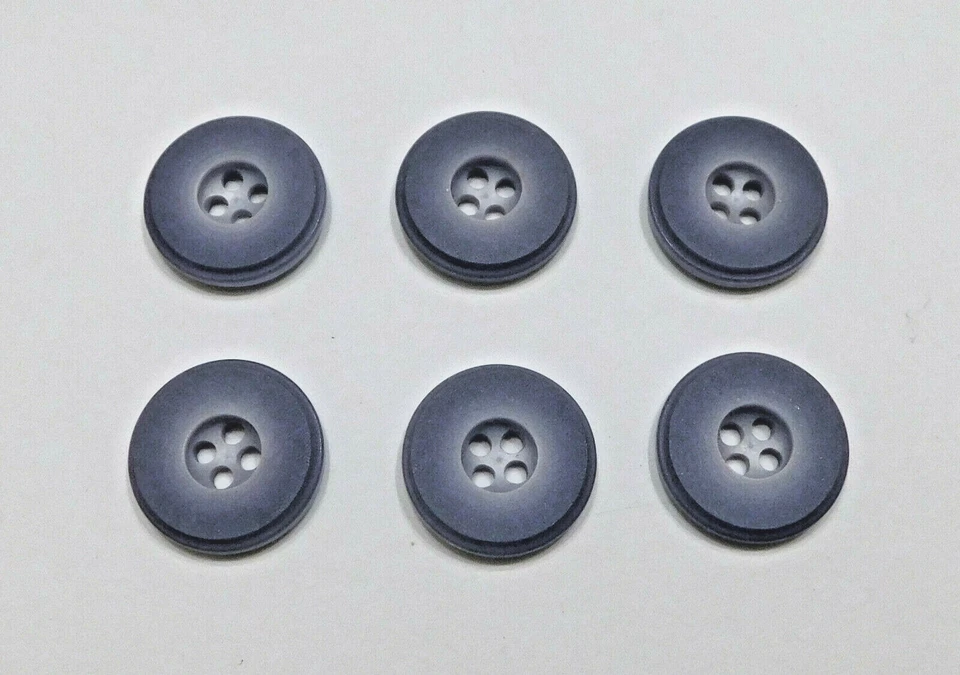 Set 6 Vintage Buttons Smoky Lilac Matte 4-Hole Flat Wide Rim Shiny Back 3/4" - Image 1 of 4