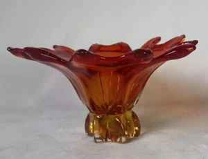 Kunst Glas Schüssel Stern geformte Feuerflamme rot orange Murano wie Glasschale - Bild 1 von 13
