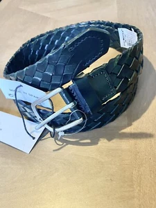 Zara Leather Braided Green Belt Size Large 46x1.25 Made in Portugal - Picture 1 of 7