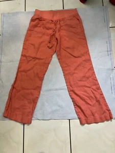 Guess Womens Burnt Orange Straight Leg Linen Drawstring Waist Crop Pants Size M - Picture 1 of 7