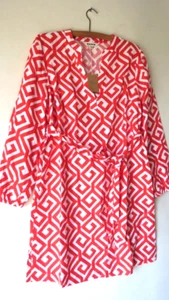 BNWT BODEN Cleo Linen Tie Waist Dress Sz 14 R Flame, Scarlet Maze - Picture 1 of 7