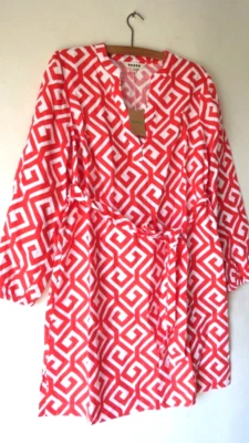 Vestido BNWT BODEN Cleo Lino Corbata Cintura Talla 14 R Llama, Laberinto Escarlata Foto 1 de 4