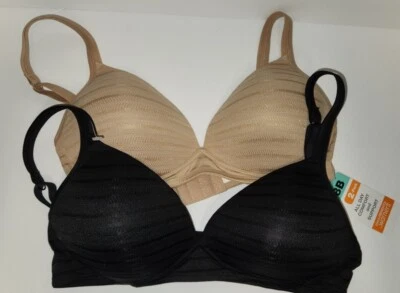 Warner's Bra Wirefree Lift Striped Textured Lightly Padded  1102 Size 38B 2 Pack - Image 1 of 4