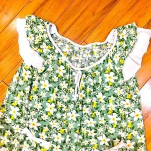 Green floral girl gown romper dress jersey knit cotton rayon stretch ruffles - Picture 1 of 7