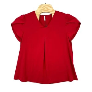 Camicia donna scollo a V manica tulipano rosso Anyally XL - Foto 1 di 6