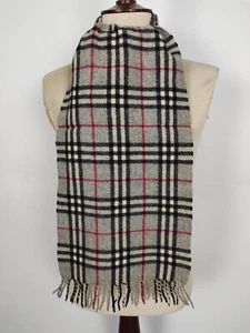 Burberry genuine vintage Nova check Grey 100% Lambswool winter Scarf Scarves - Picture 1 of 4