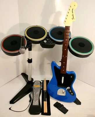 PS4 PS5 Rock Band 4 *Drums *Fender Jaguar BLUE *RB USB Mic *New Strap *Sticks 5A - Image 1 of 4