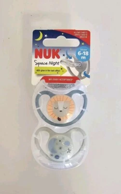 NUK Space Night Baby Dummy 6-18 Months 2 Pack of Pacifiers Max Airflow - image 1 of 3