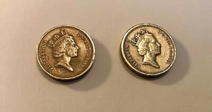 1989 ~&~ 1992 Queen Elizabeth II, D G REG F D, One Pound Coins, “High Detail” - Picture 1 of 3