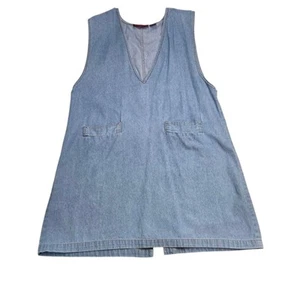 Vtg 90s Penny Lane Sz L Blue Denim Jumper Mini Dress Pockets 100% Cotton Classic - Picture 1 of 14