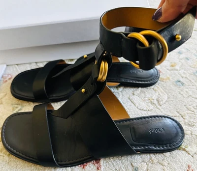$680 Chloe Convertible Gladiator Flat Slide Sandal Black Leather 8B 38, box, bag - Image 1 of 4