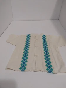 Embroidered srt sleeve toddler boy Mexican Michoacan shirt Off white blue/green - Picture 1 of 13