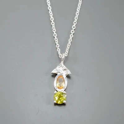 Ожерелье ручной работы из натурального цитрина серебро 925 пробы 17 дюймов/N27307 - Изображение 1 из 4