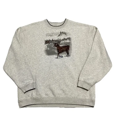 Sudadera De Colección Años 90 Cuello Redondo Nature Buck Ciervo Cosido Gráfico Para Hombres L Gris Foto 1 de 4