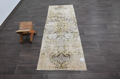 Alfombra de corredor turca vintage 2x7 pies lana anatolia hecha a mano pasillo Oushak BEIGE Foto 1 de 4