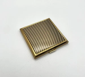 Polvo compacto vintage años 50 Evans Art Deco EE. UU. tono dorado con espejo y soplo MCM - Imagen 1 de 7