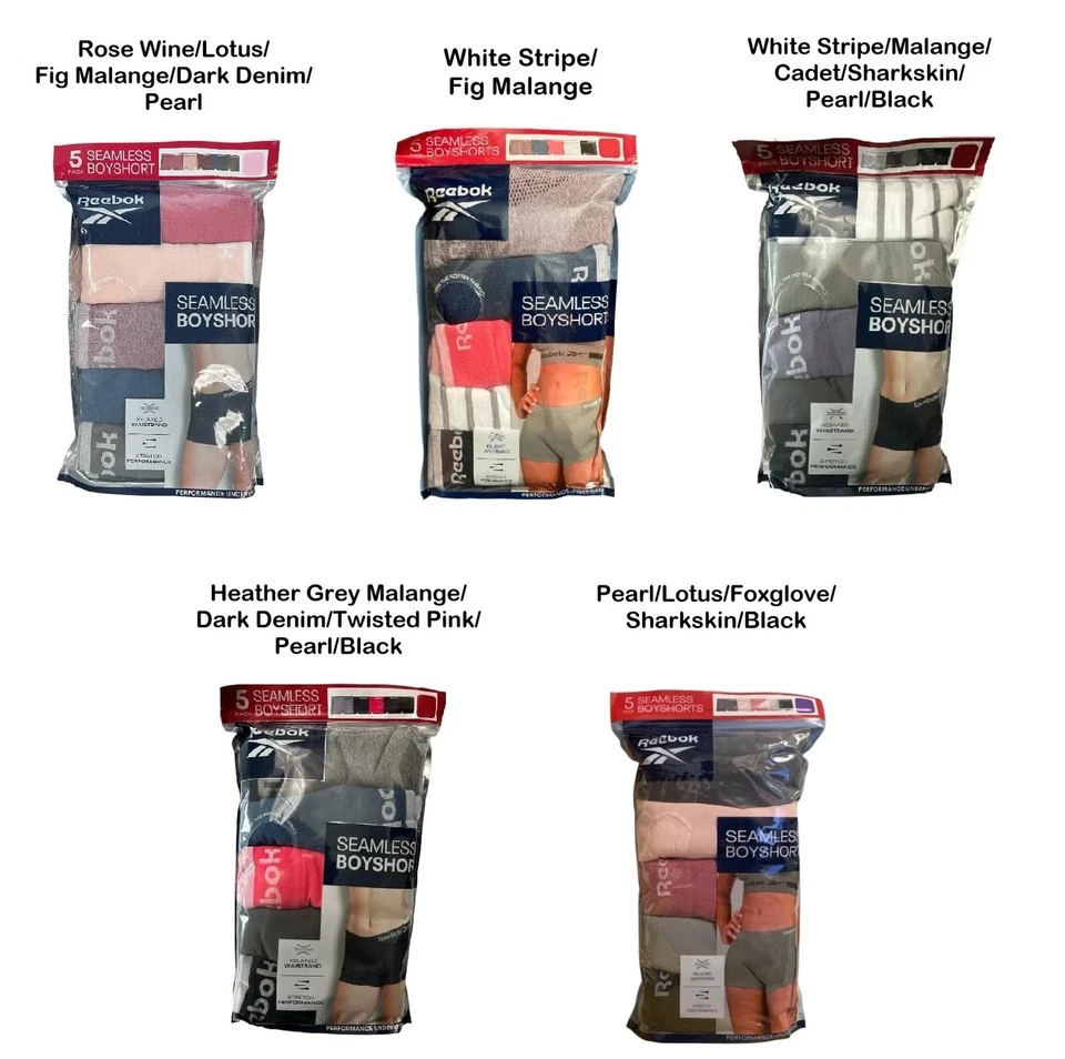Reebok 2 Pairs 5 Pk Seamless Boyshorts Underwear Size S P21