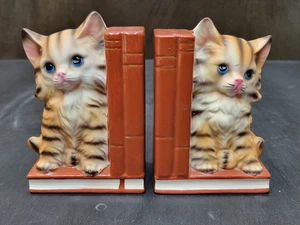 Vintage Trimont Ware Japan Ceramic Kitty Bookends Set of 2 Cats Rare! - Picture 1 of 11