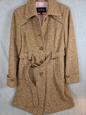 GUESS Mujer XL Mezcla Lana Espiga Trench Chaqueta Abrigo Forrado Carrera Oficina Foto 1 de 4