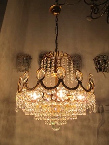 By PALWA Austrian Real Swarovski Crystal G.Plated Chandelier 1960s 15in Diameter - Picture 1 of 12