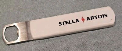 Promotional Stella Artois White Plastic Handheld Stainless Steel Bottle Opener - Image 1 of 4