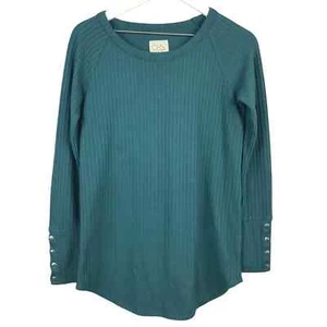 Chaser Green Waffle Textured Long Sleeve Button Arm Top Women Sz S - Picture 1 of 4