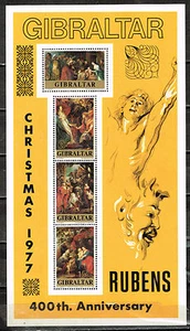 Hoja de recuerdo de pinturas famosas Gibraltar Art Rubens 1977 MNH - Imagen 1 de 1