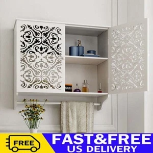 Home Bathroom Wall Mounted Cabinet Storage Shelf Over Toilet w/ 2 Door Organizer - Picture 1 of 12