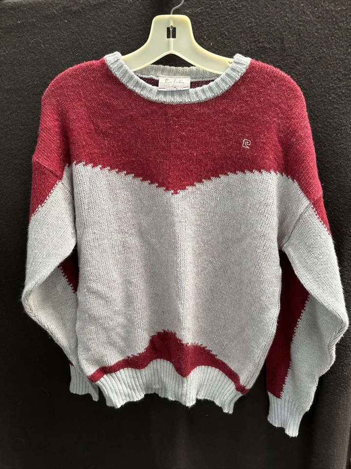 Suéter De Colección Años 80 Pierre Cardin Para Hombre Granate y Gris Claro Mezcla de Lana Tejido Grande Foto 1 de 4