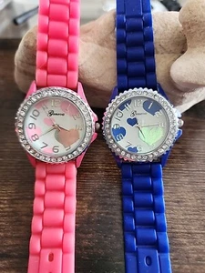 Geneva Watch Set Of 2 With Rhinestone Face & Pink & Blue Silicone Bands Pinks - Picture 1 of 7