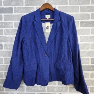 Tara Blazer Women's 44 Blue 100% Linen Button Front Office Career Lightweight - Picture 1 of 11