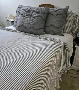 HUGE 7 PC Pottery Barn Teen Emily & Meritt Ruffle Stripe Duvet Full/Queen SET - Picture 1 of 20