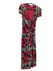 Per Una Size 1O L Floral Cerise Pink/Black/Grey Faux Wrap Over Dress