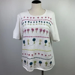 Vintage Knit Spring Floral Embroidered Sz M Women’s short sleeve sweater Teddi - Picture 1 of 5