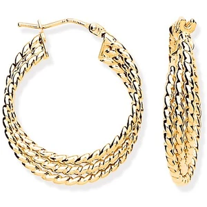 9CT HALLMARKED YELLOW GOLD TRIPLE TWIST ROPE 27MM ROUND HOOP EARRINGS - Picture 1 of 5