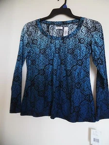 LIZ & Co. Women Multi Print Tunic Top PM Boho Peasant Shirt - Picture 1 of 3