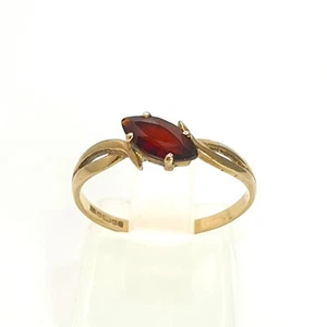 9ct Gold Ruby Solitaire Ring SIZE L Marquise Blood Red Simple Stylish Modernist - Picture 1 of 6