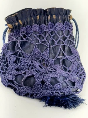 Antique Victorian Edwardian 1900s Crochet Lace Mourning Bag/Purse - Image 1 of 3