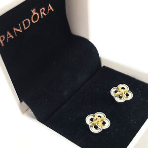 Pandora Silver Two-Tone Flower Stud 14K & Silver Earring # 299349C00 w/Box