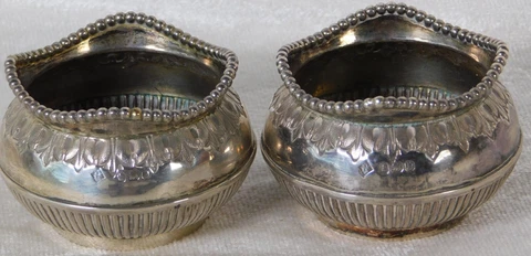 Antique 1800's Victorian English Chase Sterling Silver Salt Cellars Pair 81gs Cover