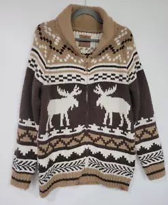 CANADIANA maglione alce marrone nero azteco full zip cardigan maglia GRANDE - Foto 1 di 14