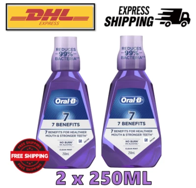2x 250ML Oral-B 7 BENEFITS Mouthwash Clean Mint For Healthier Mouth Fresh Breath - Image 1 of 4